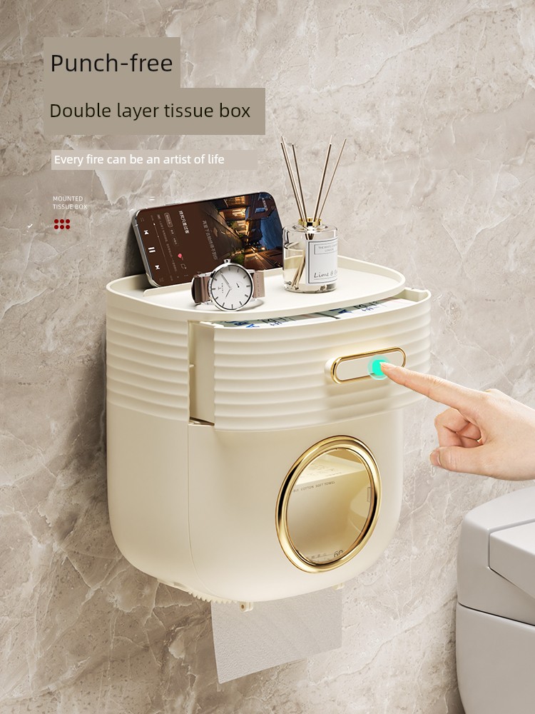 One-Seat Forgotten Tissue Box Toilet Wall-Mounted Waterproof Punch-free Toilet Paper Roll Storage Rack Paper Extraction