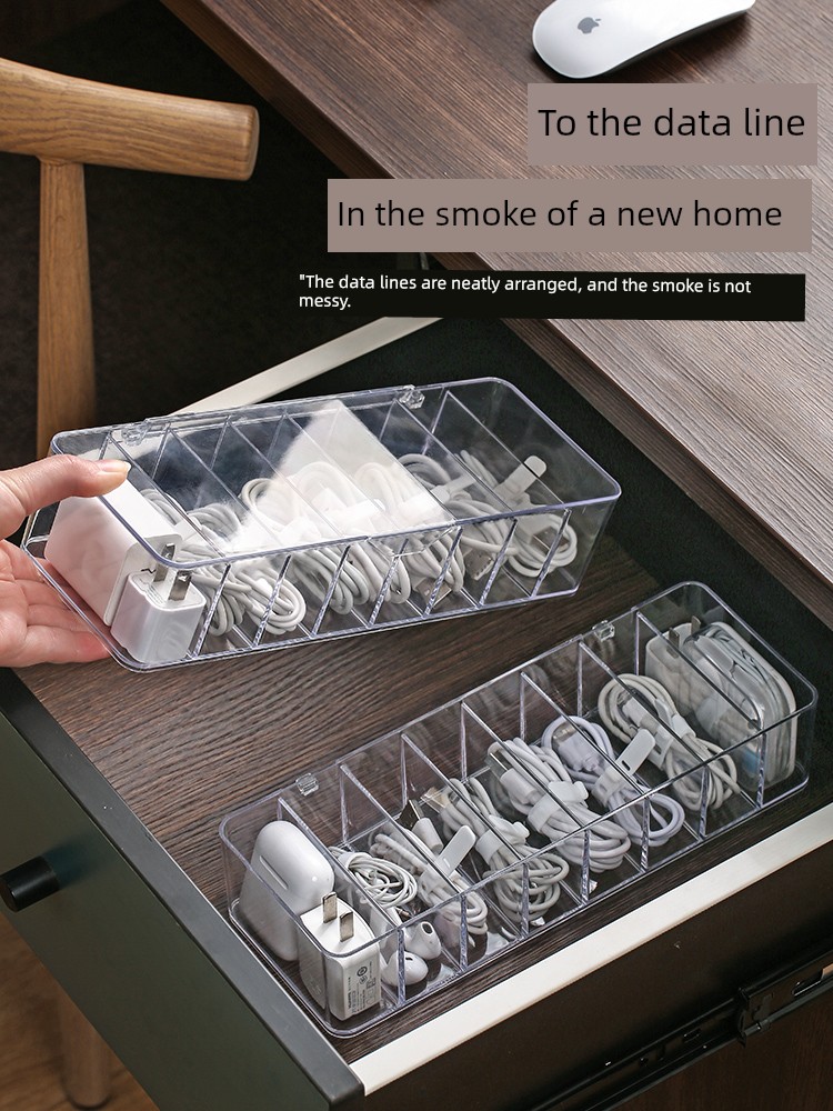 Desktop Data Cable Storage Handy Gadget Mobile Phone Charger Charging Cable Storage Box Storage Grid Cable Winder Power Cord
