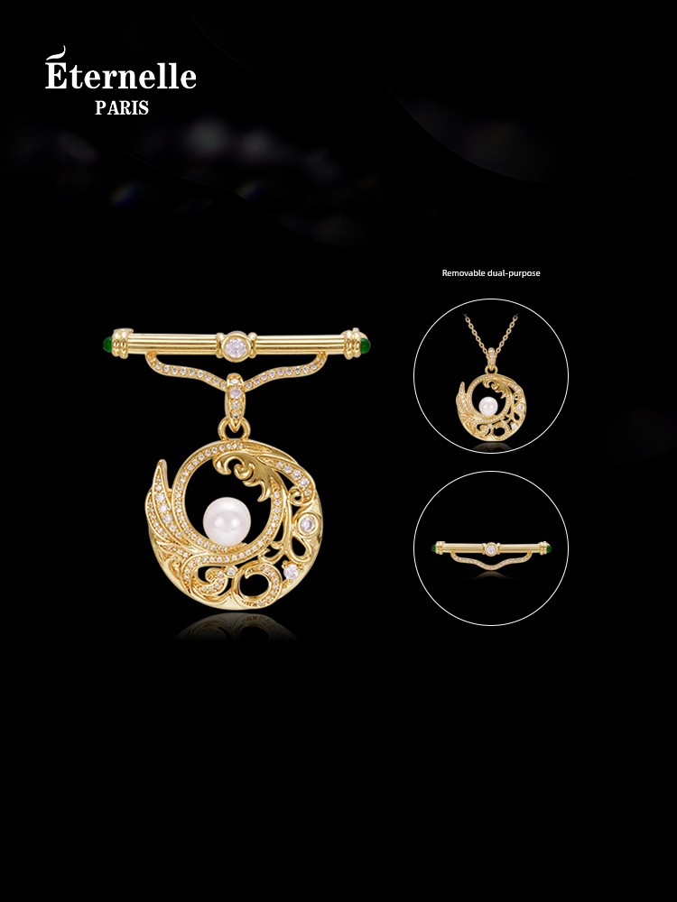 Eternelle French Eternal Tide Rising Moon Brooch Detachable Dual-Use Sweater Chain Pin Buckle Corsage Gift