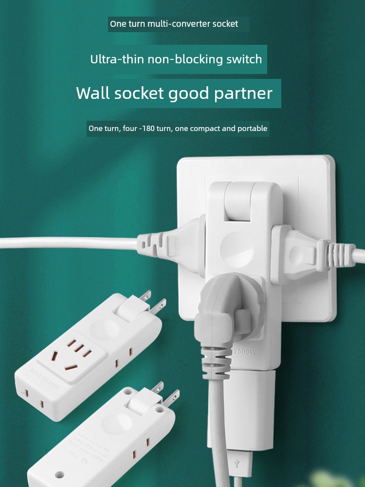 Rotatable One-Turn Four-Socket Conversion Socket with More than Five-Hole Socket Power Strip Socket Rotatable Plug Extension