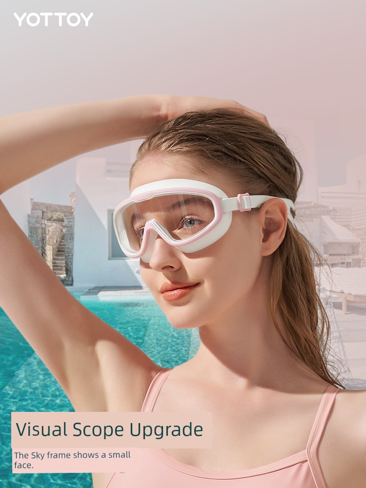 Swimming Goggles HD Anti-Fog Waterproof Myopia Large Frame Swimming Glasses for Both Male and Female Professional Diving Swimming Cap Equipment Set