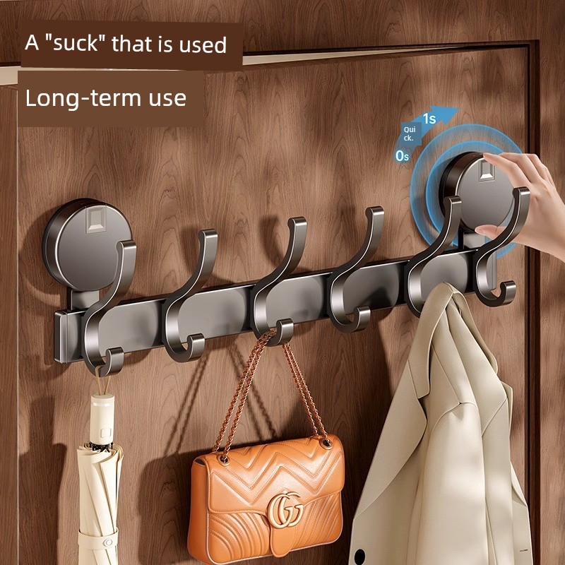 Suction Cup Door Rear Hook Punch-Free Strong Load-Bearing Kitchen Bathroom Seamless Wall Hanging Sticky Hook Entry Door Clothes Rack