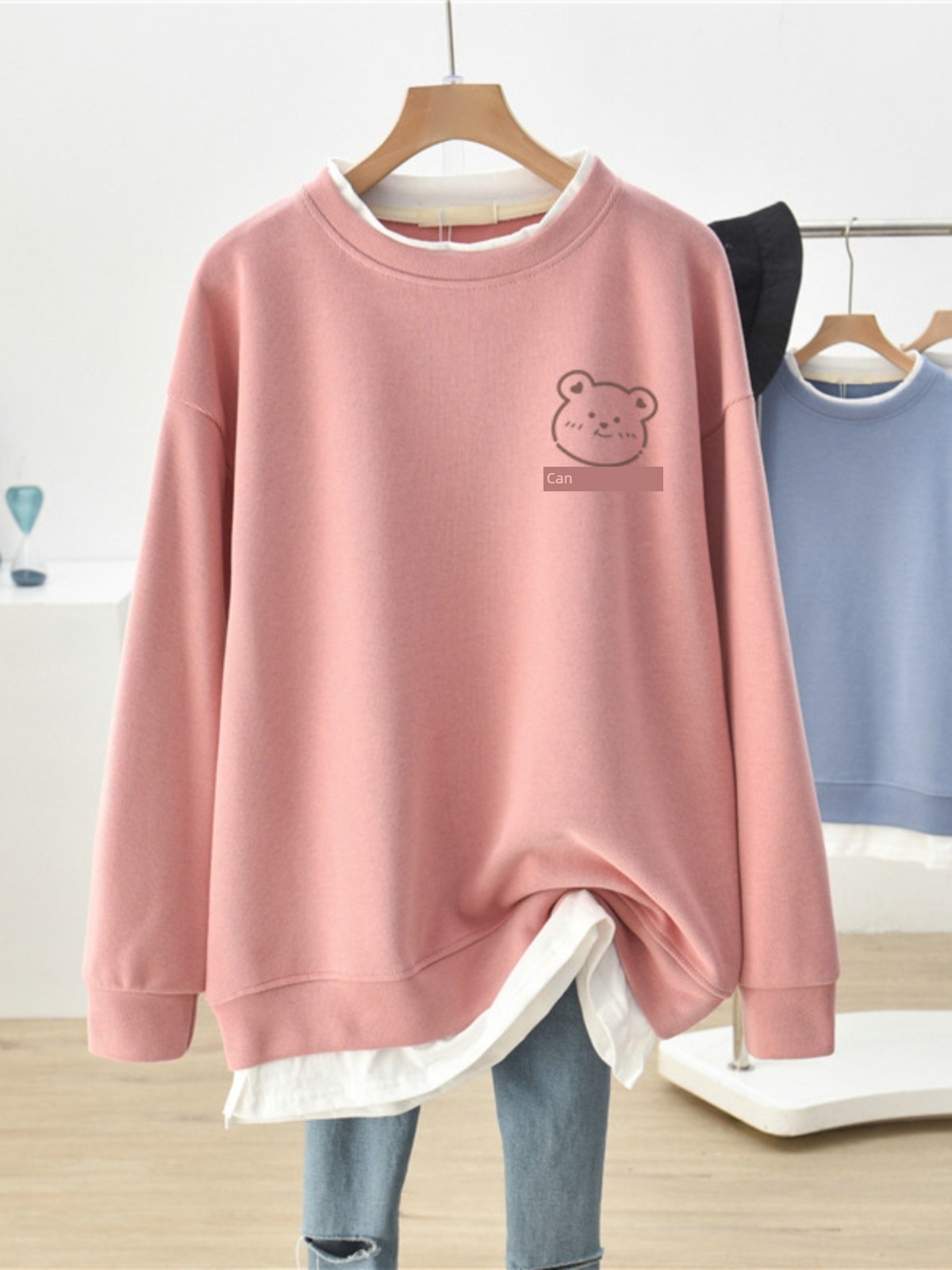 Sweater plus Size Plus Size Ladies Thicken Lazy Style Fake Two-Piece