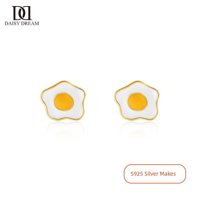 Poached Egg Sterling Silver Women's Unique Spring and Summer Korean Stud Earrings