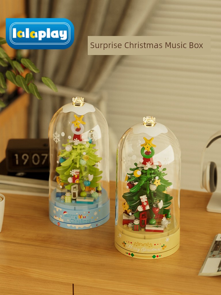 Christmas Tree Building Blocks Music Box Music Rotate Decoration Particles Boys and Girls Assemble Toy Puzzle Christmas Gift