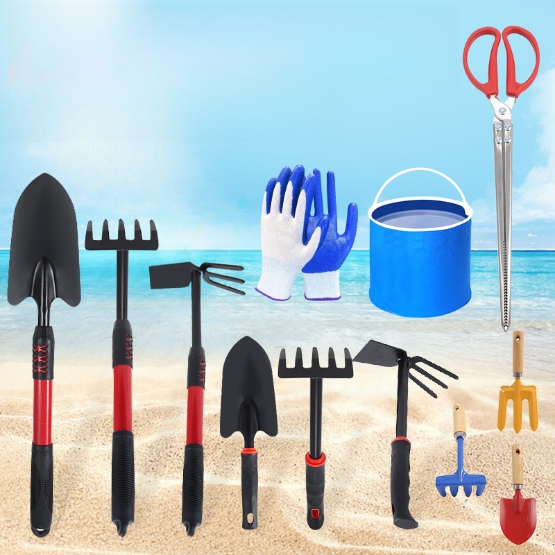 Kids Equipped with a Full Set of Sand Digging Clams Shovel to Catch the Sea