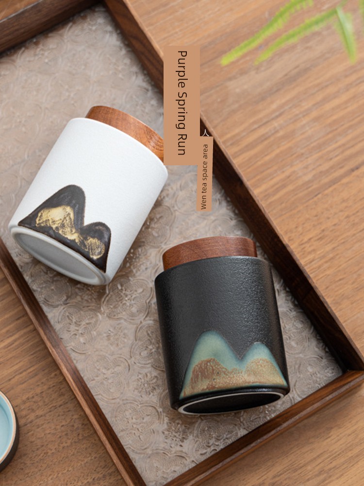Jojo's L. Pd. Ziquan Jian. Hand Painted Yuanshan Portable Tea Pot Ceramic Sealed Can Wooden Lid | Light Feet