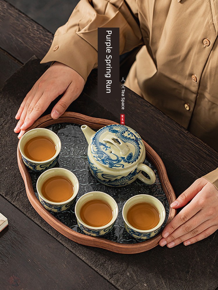 Jojo's L. Pd. Ziquan Jian. Celadon Blue and White Teapot Tea Cup Tea Brewing Mini Set with Tea Tray | Line Protection