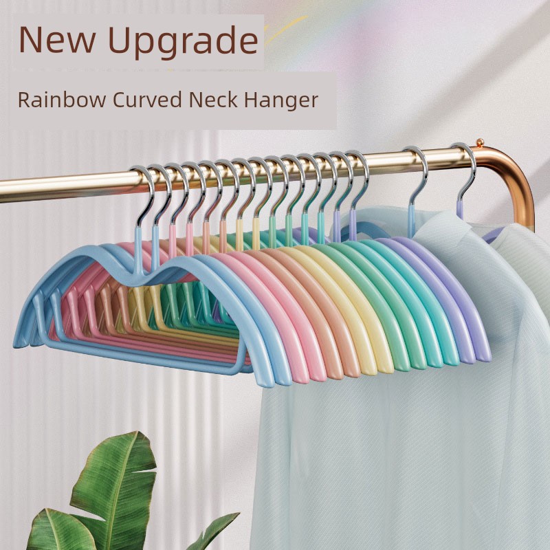 Rainbow Curved Neck Non Slip Hanger For Home Hanger Clothes Seamless Anti Shoulder Angle Hanger Clothes Multi-Functional Drying Storage Rack