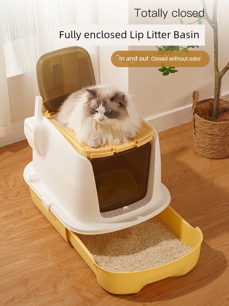 Litter Box Oversized Fully Enclosed Top-in Cat Toilet Drawer Baby Cat Litter Box Splash-Proof Deodorizing Filter