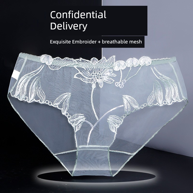 Women's Underwear Sexy Lace Mesh Embroidered Charming Transparent Sexy Girl plus Size Emotional Seamless Briefs Low Waist