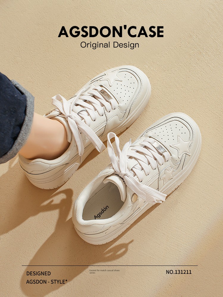 Platform White Shoes Women's 2024 New Arrival Best Selling Spring and Autumn Elevator Wild Niche Style Athleisure Star Pattern Sneakers