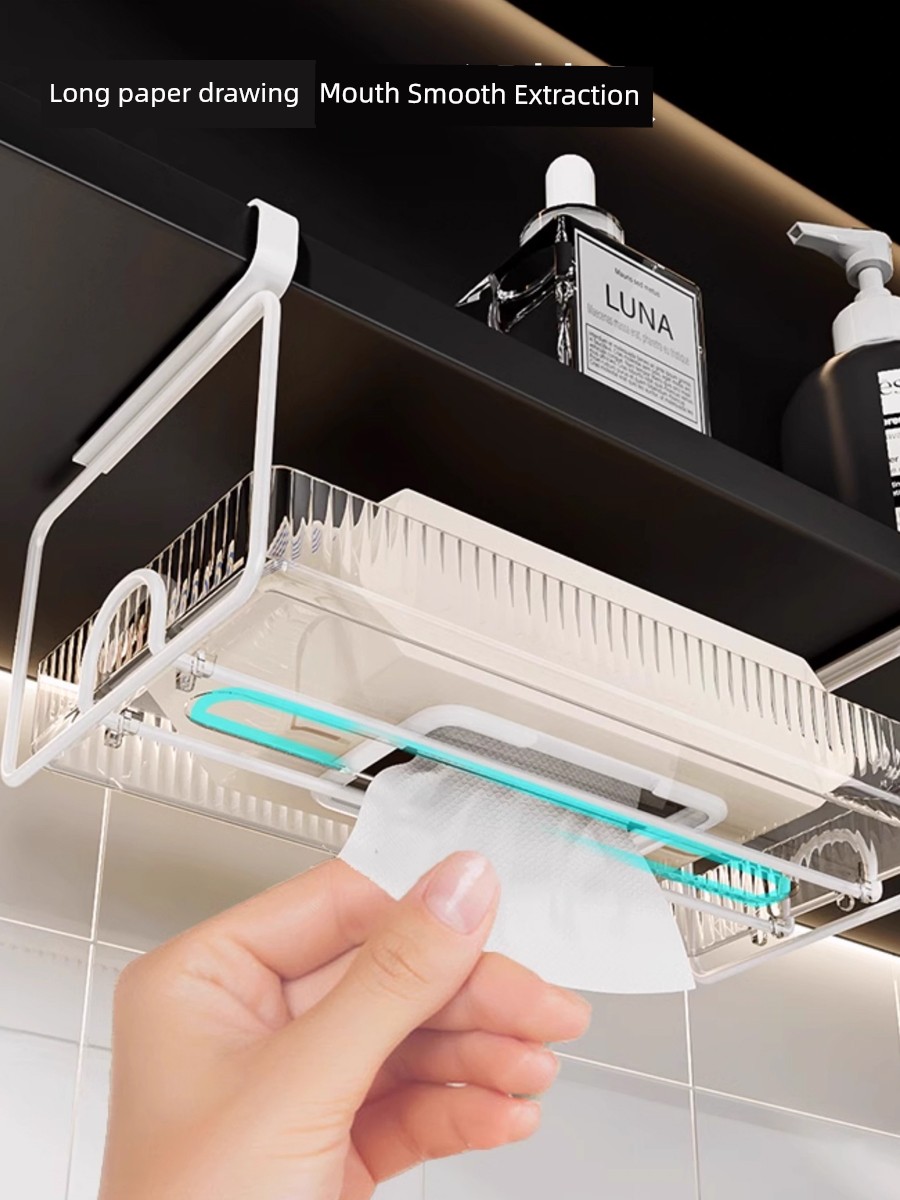Wall Cupboard Tissue Box Kitchen Towel Rack Punch-Free Hanging Hand-Wiping Paper Wall-Mounted Storage Cabinet Door Tissue Holer