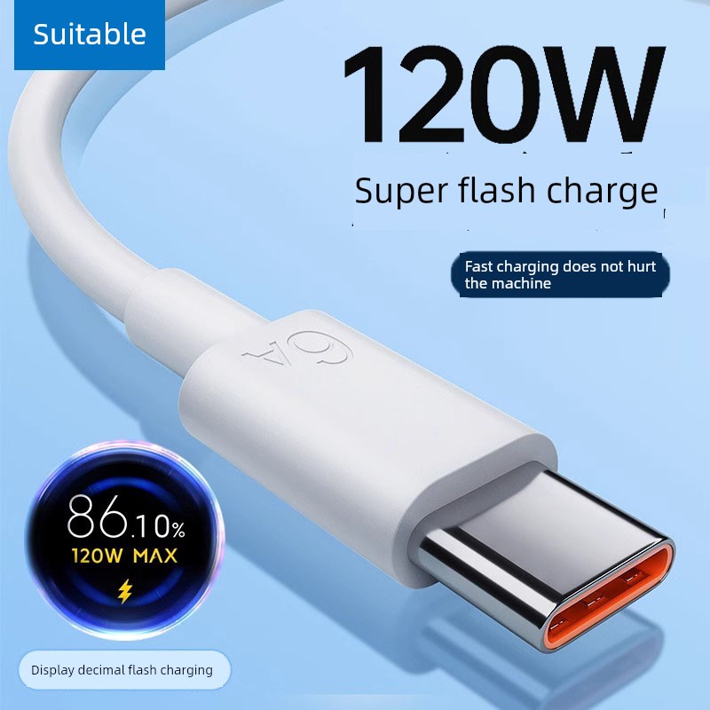 Suitable for Usbtypec Data Cable 120W Suitable for 13 Xiaomi 12 Fast Charging Cable 11 Redmi K70k40k50pro60 Mobile Phone 14 Note67 Charging Cable Tpyec33 Super 6A