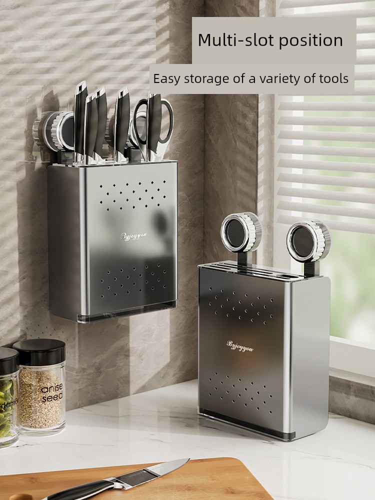Retro Suction Cup Aluminum Knife Holder Kitchen Rack Kitchen Knife Chopping Board Rack Countertop Multi-Functional Knife Holder