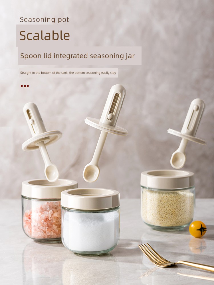 One-Seat One-Forget Retractable Seasoning Containers Spoon and Lid Integrated Seasoning Box Kitchen Spice Bottle Oiler Sealed Salt Shaker