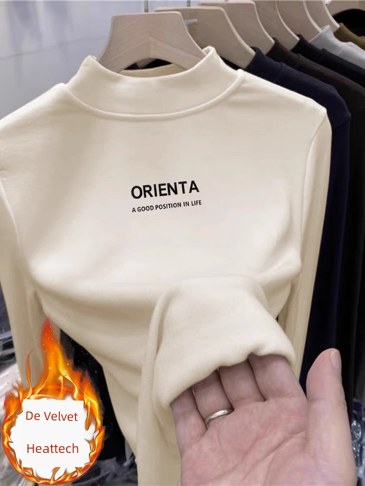 2025 New Style White Half Turtleneck Bottoming Shirt Women's Middle Collar Inner Wear Dralon Long Sleeves T-Shirt Loose Tops Autumn and Winter