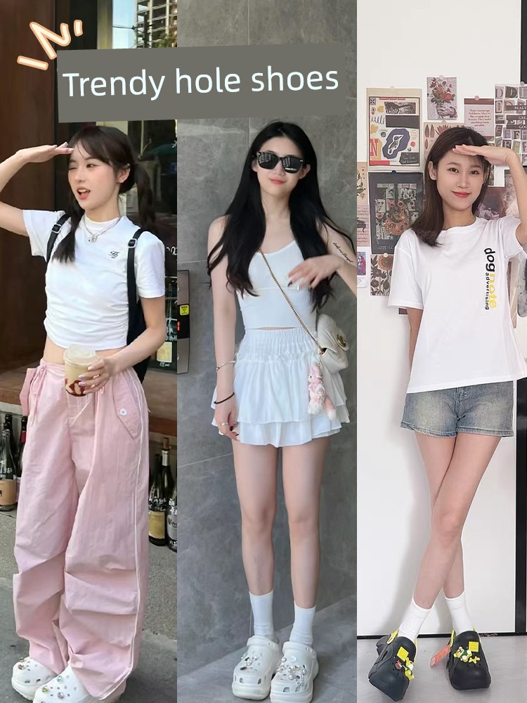 H8 Cloud Puff Hole Shoes Summer Outwear Home Closed-Toe Slippers Shit Feeling Height Increasing Non-Slip Women's Beach Shoes