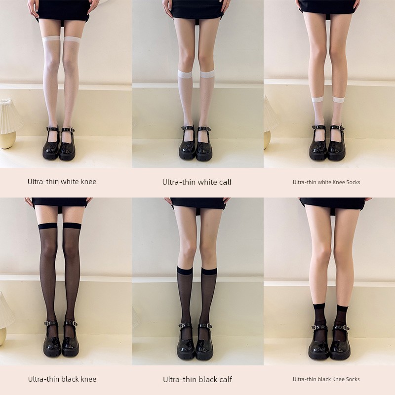Knee Socks Women's Calf Socks Summer Thin Transparent Meat Knee Socks Pressure Slim Looking JK Socks Long Black White Seamless Stockings