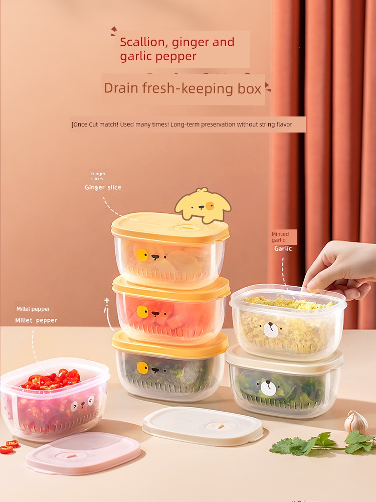 Kitchen Onion Ginger Garlic Storage Box Refrigerator Special Food Grade Chopped Green Onion Crisper Vegetable Cooking Draining Minced Garlic Handy Gadget