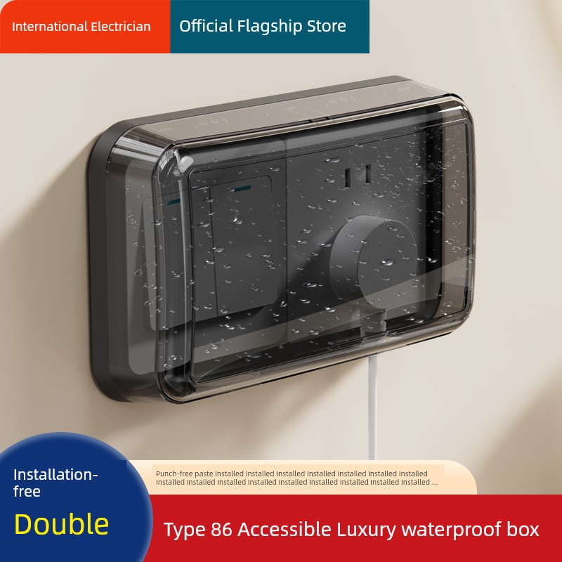Double 86 Type Waterproof Box Adhesive Bathroom Bathroom Double Double Double Two-Seat Two-Seat Switch Socket Waterproof Cover