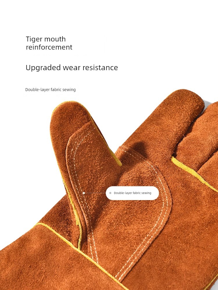 Primitive Man Outdoor Camping Flame Retardant Insulation Anti-Hot Gloves Cowhide Thickening and Wear-Resistant High Temperature Resistant Long Picnic Gloves