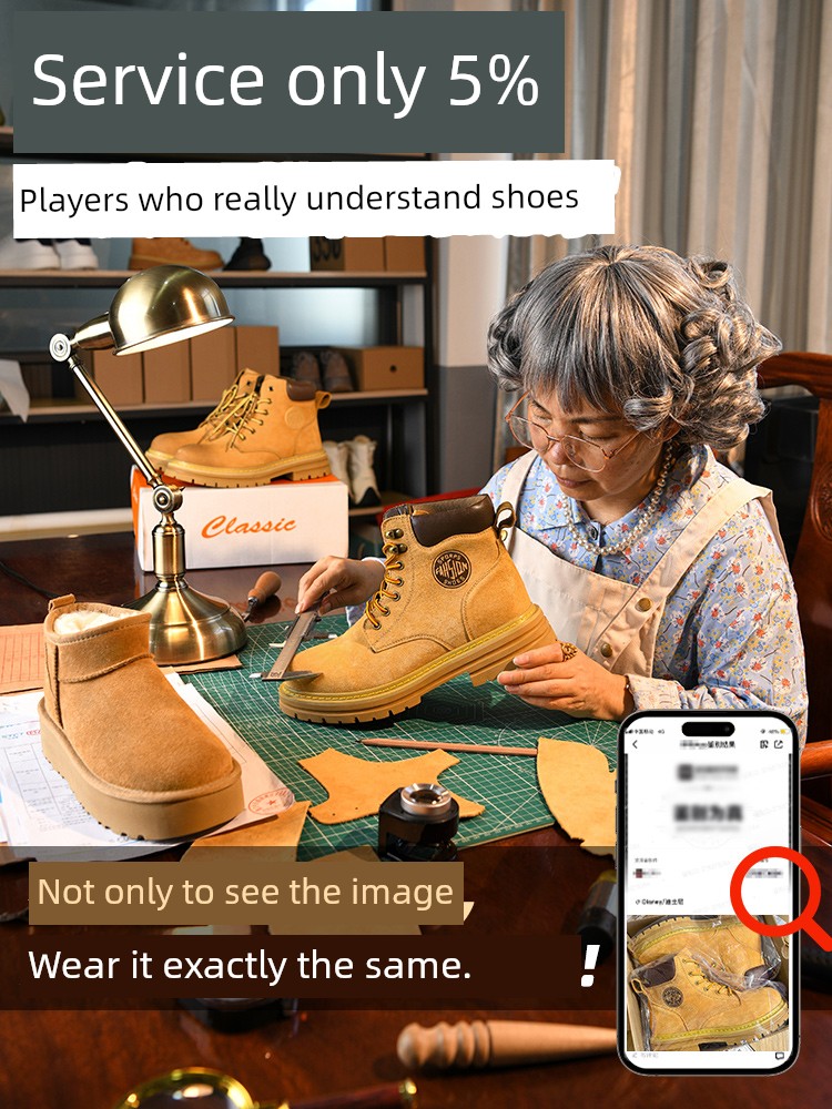 Worker Boots Boots Men's and Women's Fall and Winter Women's Bumblebee Thick Sole Height Increasing Work Shoes Mid-Top Casual Genuine Leather Boots