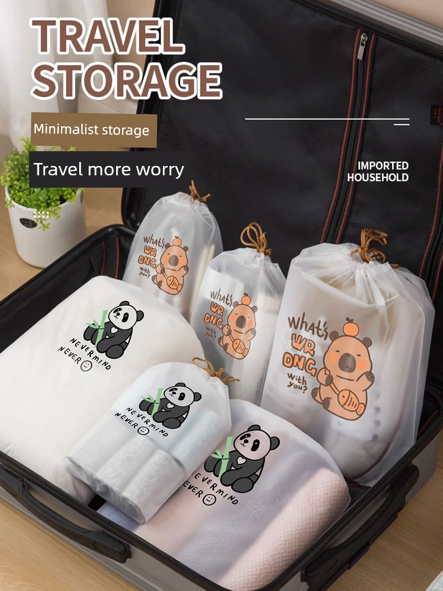 Cartoon Drawstring Travel Buggy Bag Drawstring Bag Sets of Shoes Portable Clothing Luggage Packing Bags Dustproof and Moisture-Proof