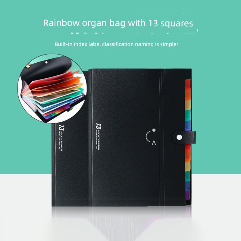 Single Buckle Rainbow File Holder 13 Black Plaids Folder Buggy Bag Large Capacity Test Papers for Students File Case Folder