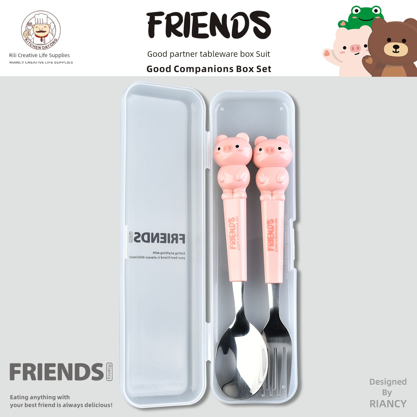 Children Spoon Stainless Steel For Home Tableware Creative Cute Cartoon Portable Eating Spoon Fork Chopsticks Two-piece Set
