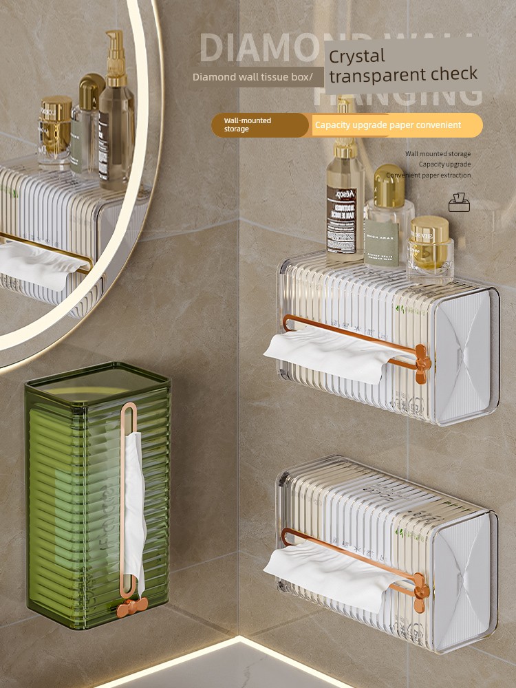 Accessible Luxury Tissue Box Wall-Mounted Face Cloth Storage Box Toilet Bathroom Kitchen Punch-Free Upside down Paper Extraction Box