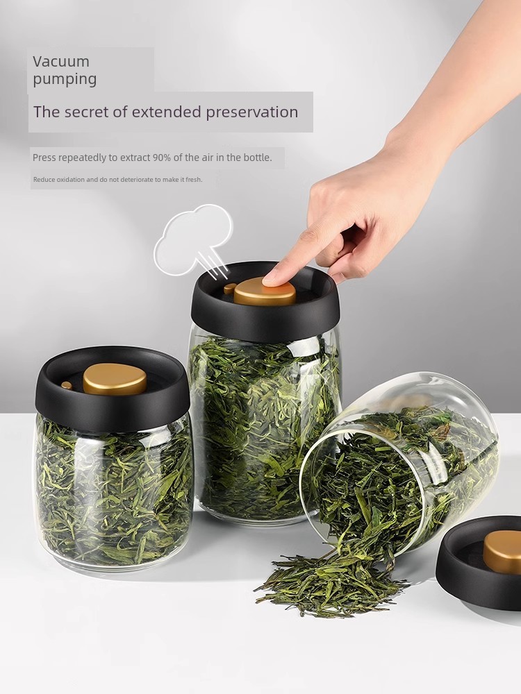 Lissa Tea Jar Vacuum Tea Container Food Grade Moisture-Proof Sealed Jar Glass Storage Storage Tea Box