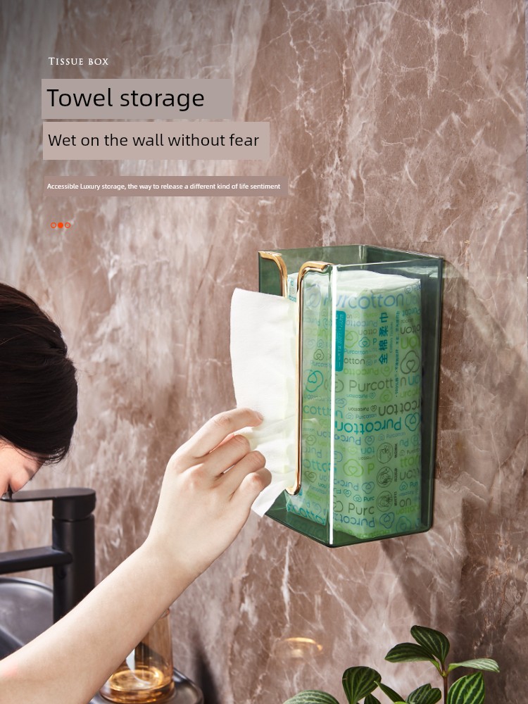 Tissue Box Wall-Mounted Facial Tissue Face Cloth Storage Toilet Toilet Kitchen Upside down Tissue Box Light Luxury Transparent