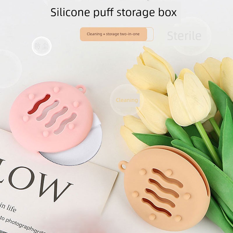 2-in-1 Powder Puff Storage Box Silicone Beauty Blender Powder Puff Storage and Carrying with Dustproof and Breathable Protective Case for Travel