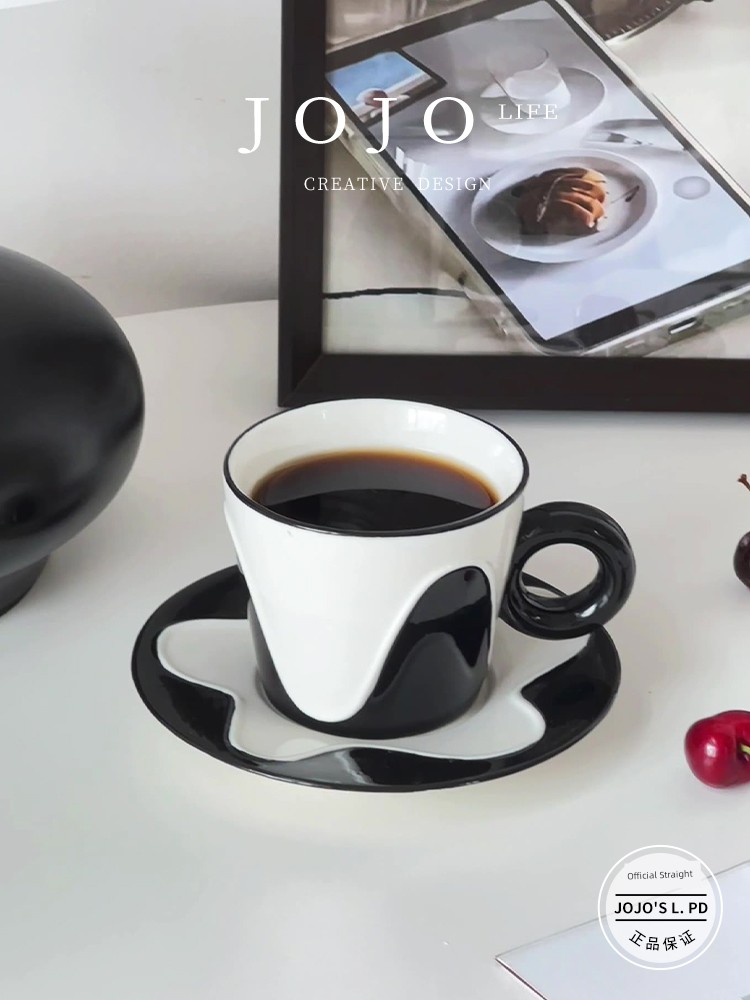Jojo's L. Pd. Changed. Minimalist Fancy Black and White Wave Pattern Coffee Cup Ceramic Water Cup | Must Be Changed