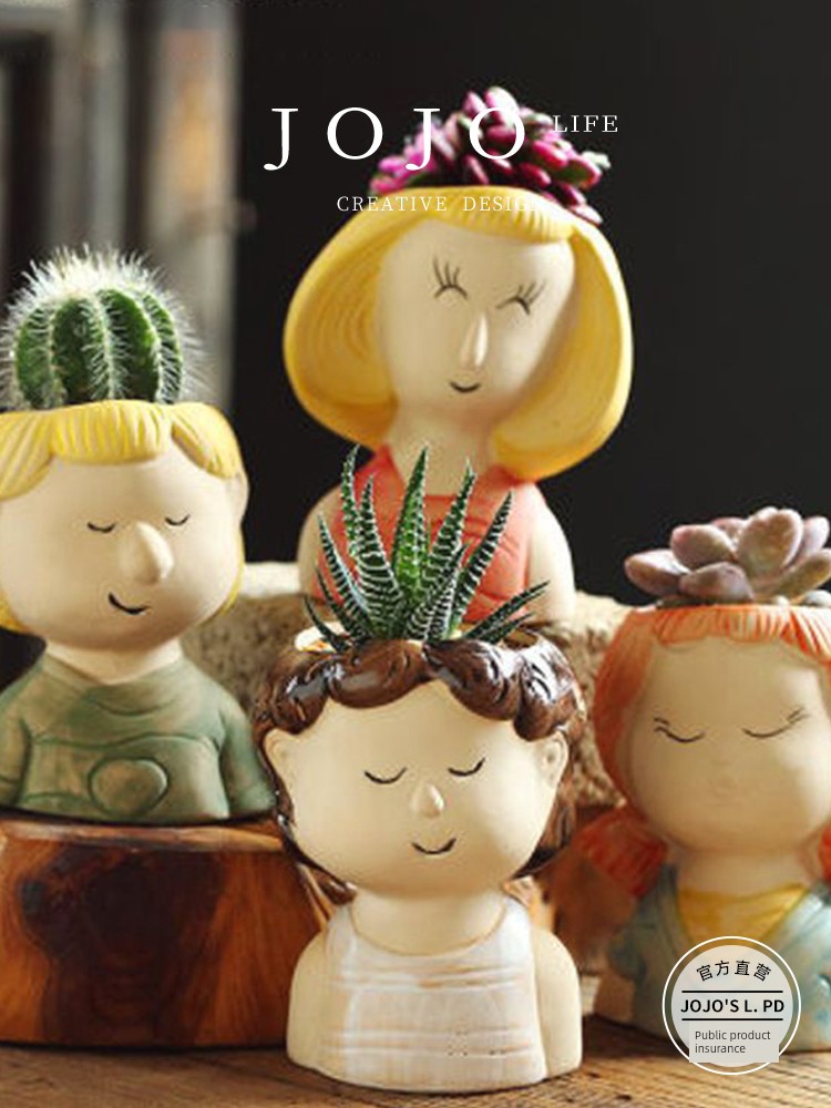 Jojo's L. Pd. Report. Flower Pot Ceramic Cute Doll Shape Korean Style Hand-Painted Creative | Live Newspaper