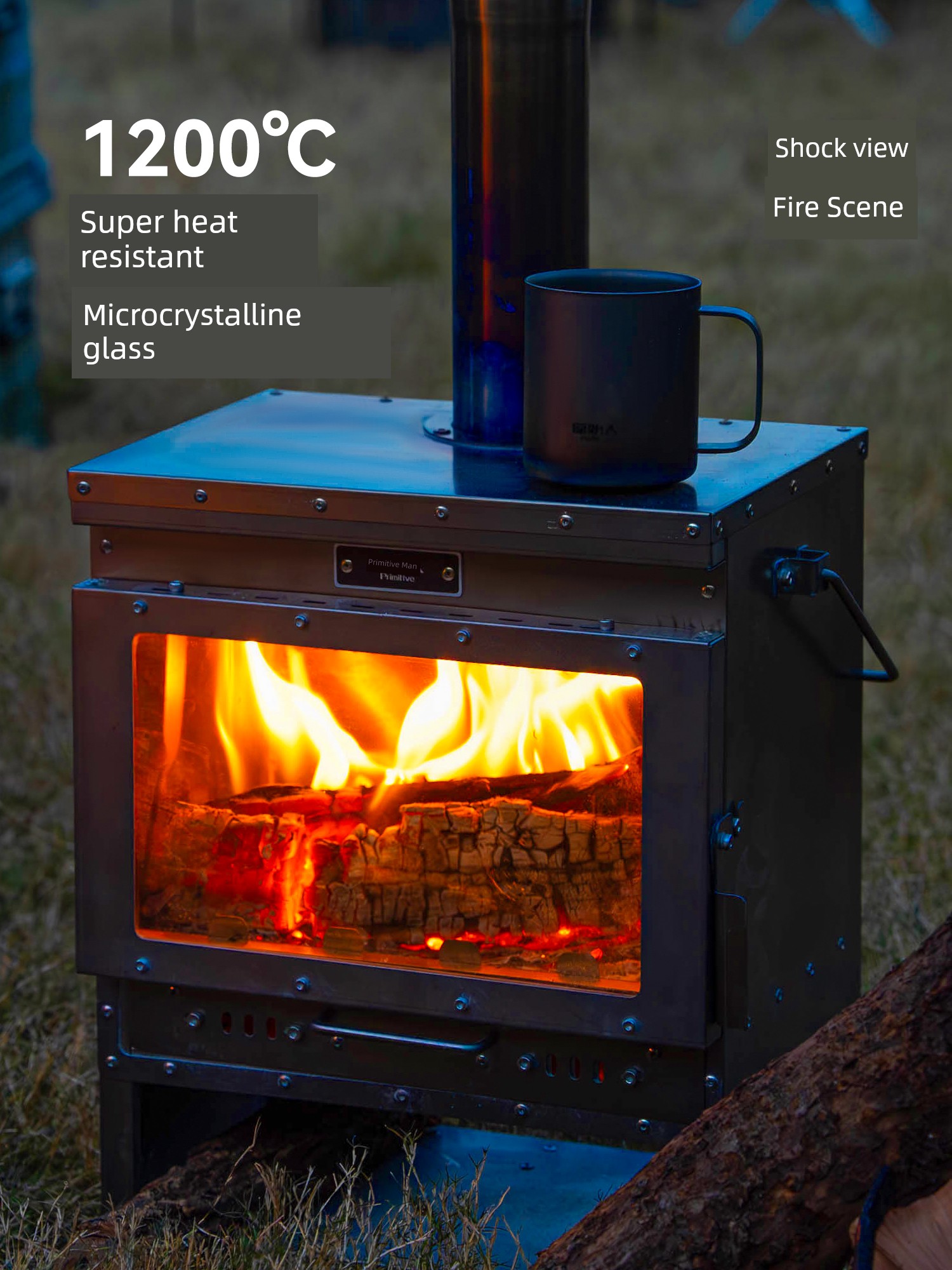 Primitive Man Warm Glow Pure Titanium Fireplace Heating Stove Portable Outdoor Camping Tent Heater Camping Cookware Stove