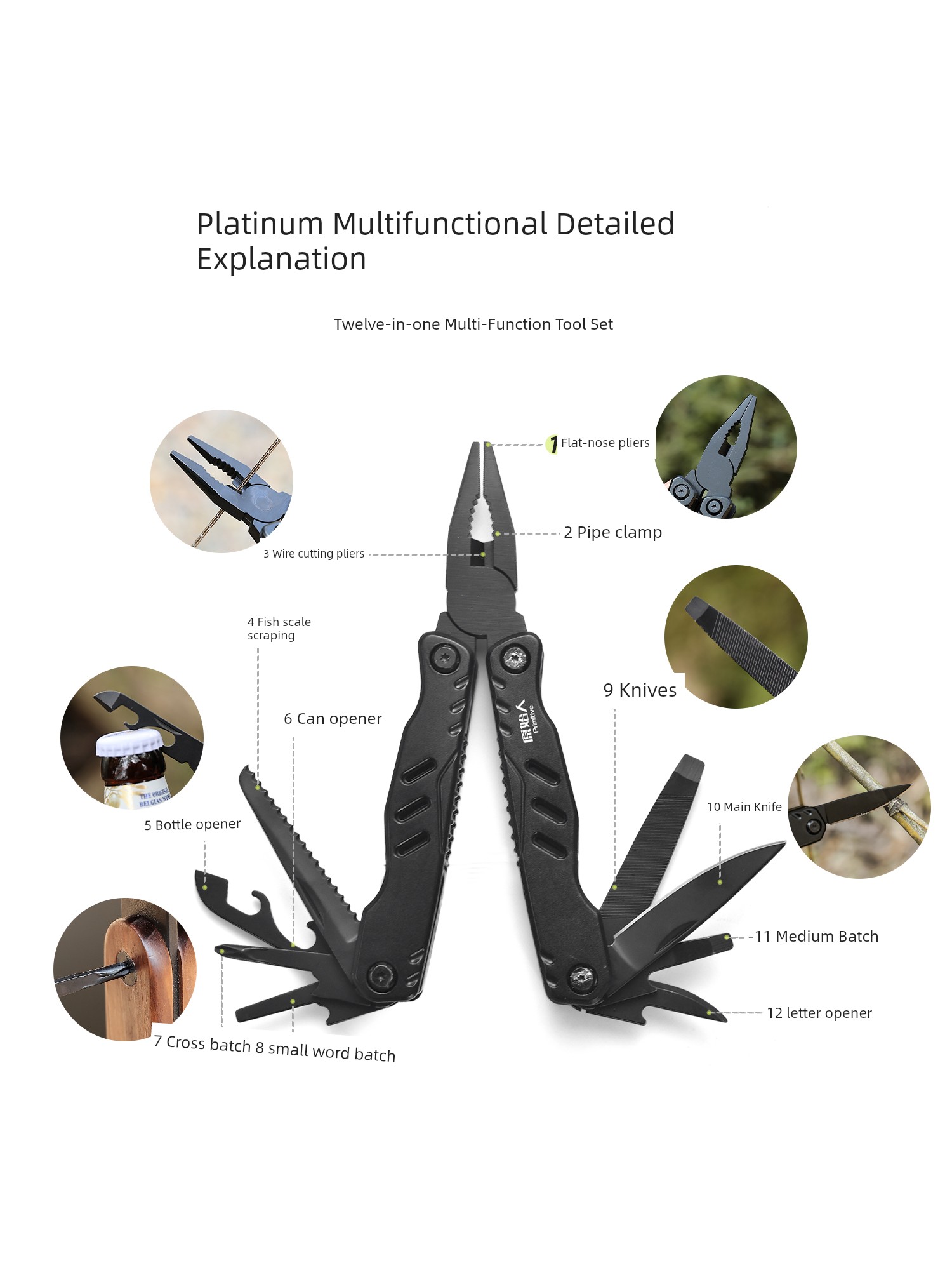 Primitive Man Multi-Functional Tool Clamp Combination Pliers Folding Knife Outdoor Scissors Swiss Knife Self-Defense Camping Tactical Pliers