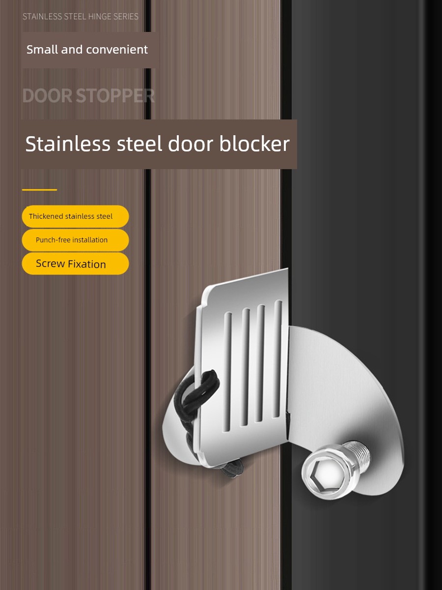 Upgraded Stainless Steel Door Stopper Portable Door Stop Top Door Anti-Wolf Single-Living Door Blocking Handy Gadget For Home Buckle Anti-Opening Device