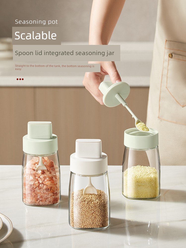 Retractable Seasoning Containers Spoon and Lid Integrated Seasoning Box Kitchen Storage Seasoning Bottle Oiler Seal Salt Shaker Sucrier