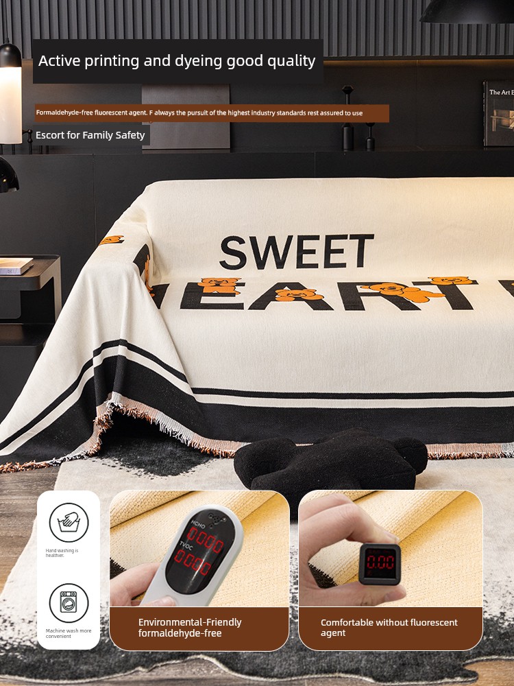 Sofa Cover Cloth All Year Round Neutral Sofa Cover Towel Anti-Scratching Chenille Minimalist Modern Cute Cartoon Bear Cover Blanket