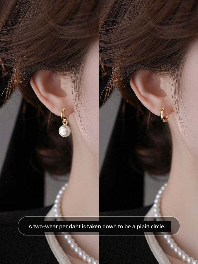 Sterling Silver Needle French Pearl Earrings for Women Accessible Luxury Fancy Stud Earrings Niche Style Elegant Earrings One Style for Dual-Wear Earrings