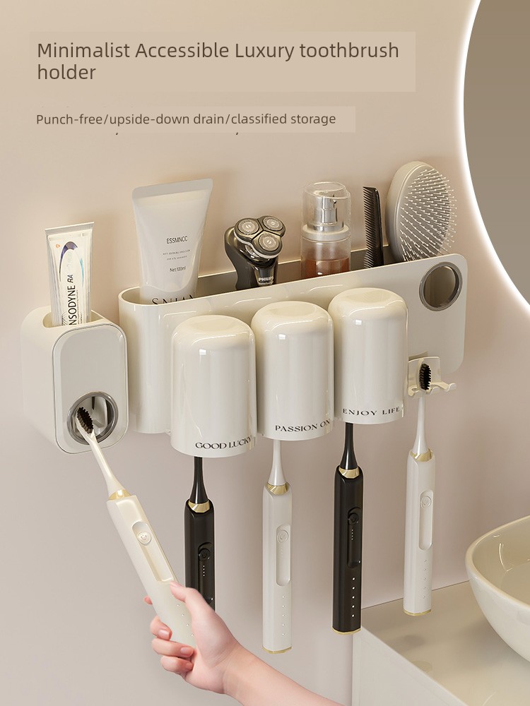Cream Wind Free Punch Wall Toothbrush Rack