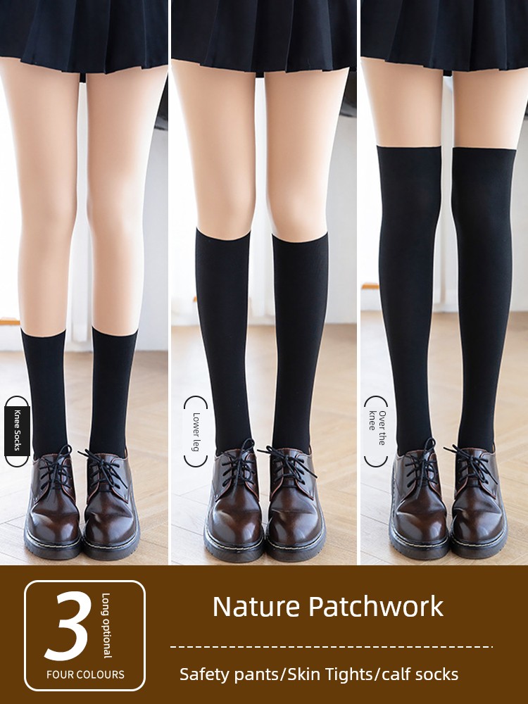 Three-in-One Stitching Stockings Women's Superb Fleshcolor Pantynose Fall and Winter Fleece-lined Fake over Knee Calf Socks Spring & Fall Thin Bottoming Pantyhose