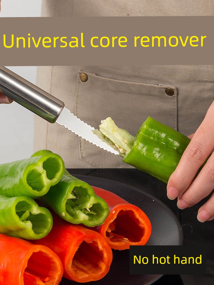 304 Stainless Steel Pepper Corer For Home Cutter Core Removed Bitter Gourd Heart-Digging Core Green Pepper Seed Removal Handy Gadget Cutting