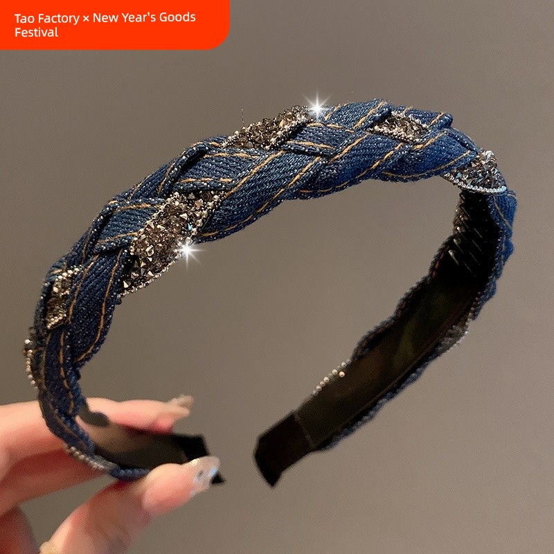 French Style Elegance Blue Winding Twist Braid Hair Card Rhinestone
