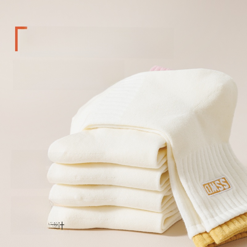 White Socks Women's Mid Tube Stockings Non-Cotton Deodorizing Filter Sports Stockings Autumn and Winter Seamless Socks Ins Trendy Cotton Socks Non Slip