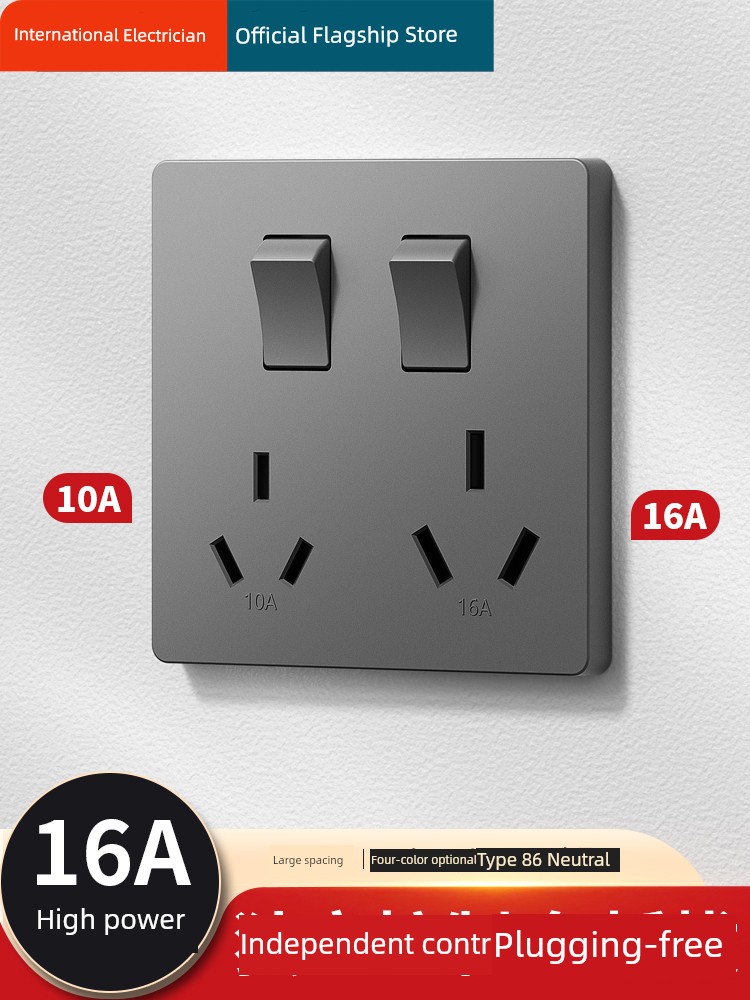 86-Type Second Section Six-Hole Socket Fiberglass Double Three-Hole 16A High-Power Air Conditioning Water Heater 6-Hole Wall Power Socket