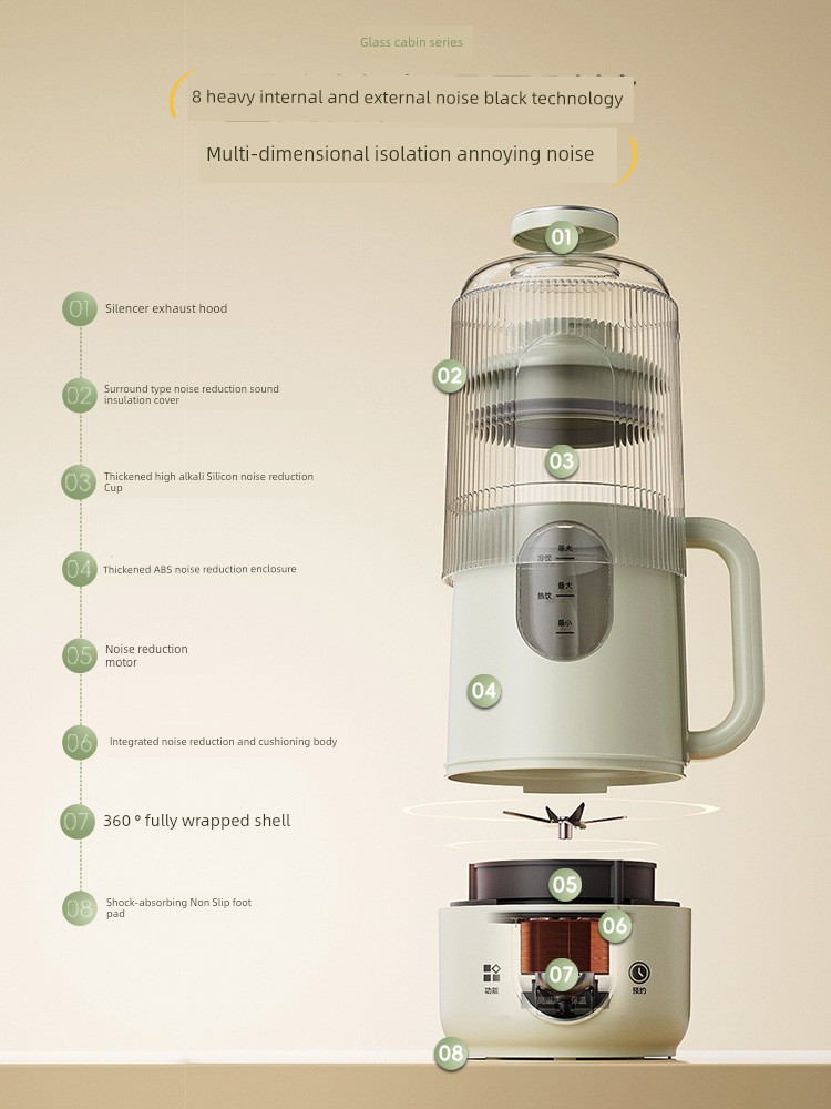 Bear Soybean Milk Machine For Home Automatic Multi-Functional Rice Cereal Mini Glass Tank for Electronic Cigarette Wall-Breaking Filter-Free Cooking Machine