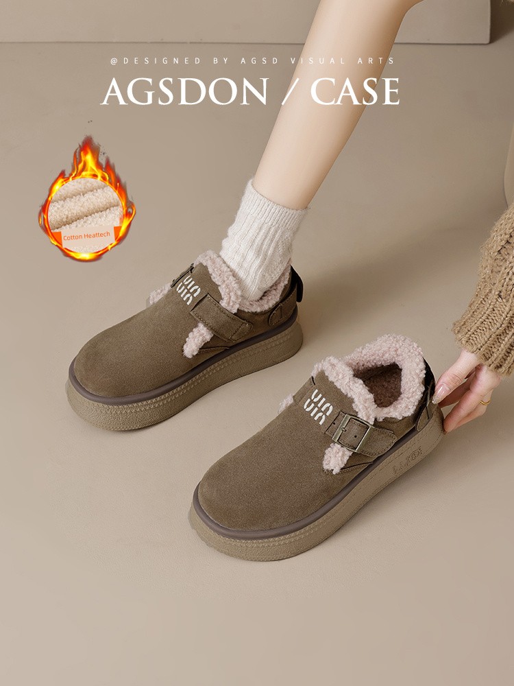 Augusto Fleece-lined Birkenstock Female Fall and Winter 2024 New Arrival Thick Sole Increased Fluffy Cotton Shoes Soft Bottom Snow Boots Female